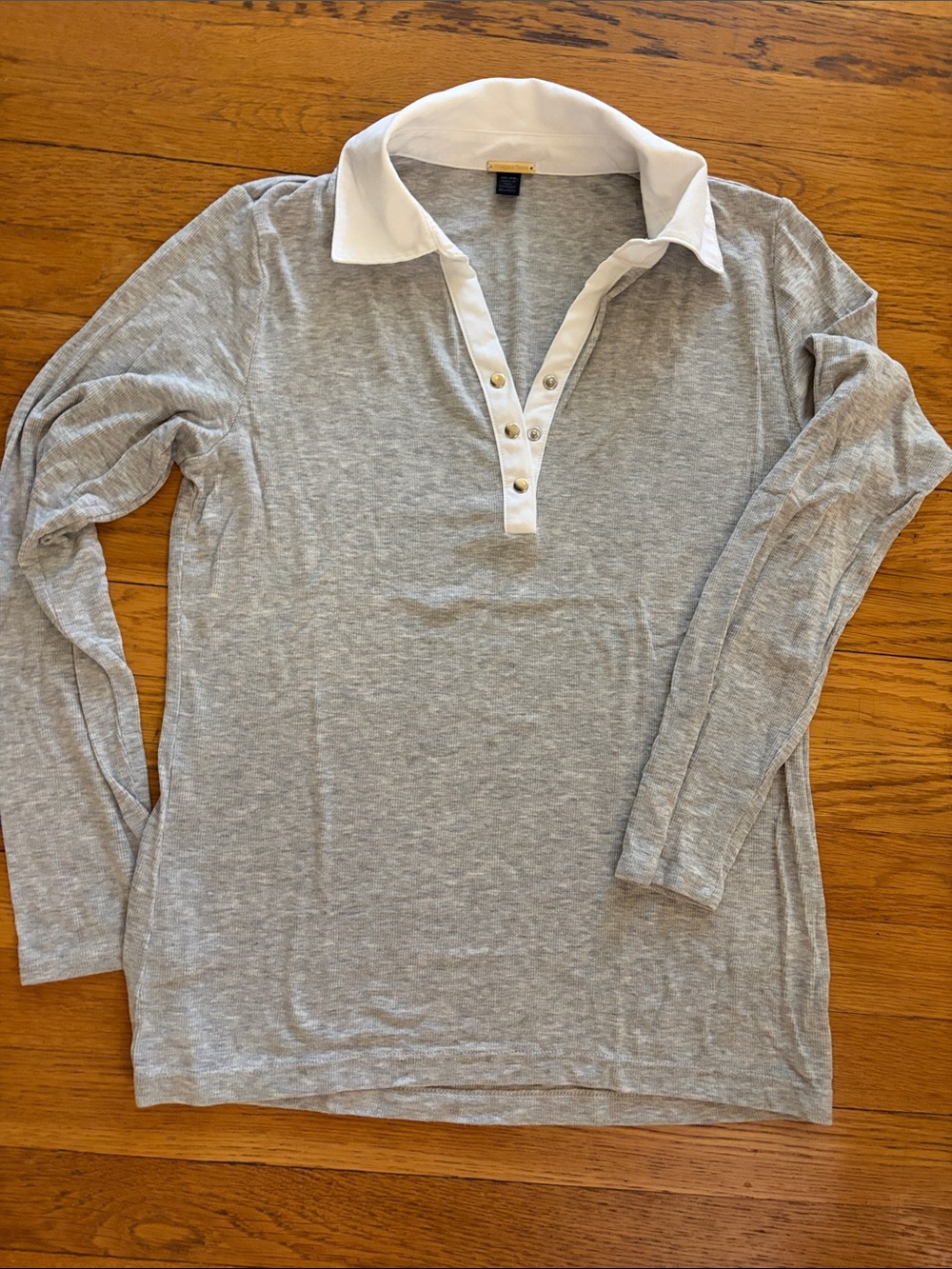 Magaschoni Grey Long-Sleeve Ribbed Polo Top with White Collar M
